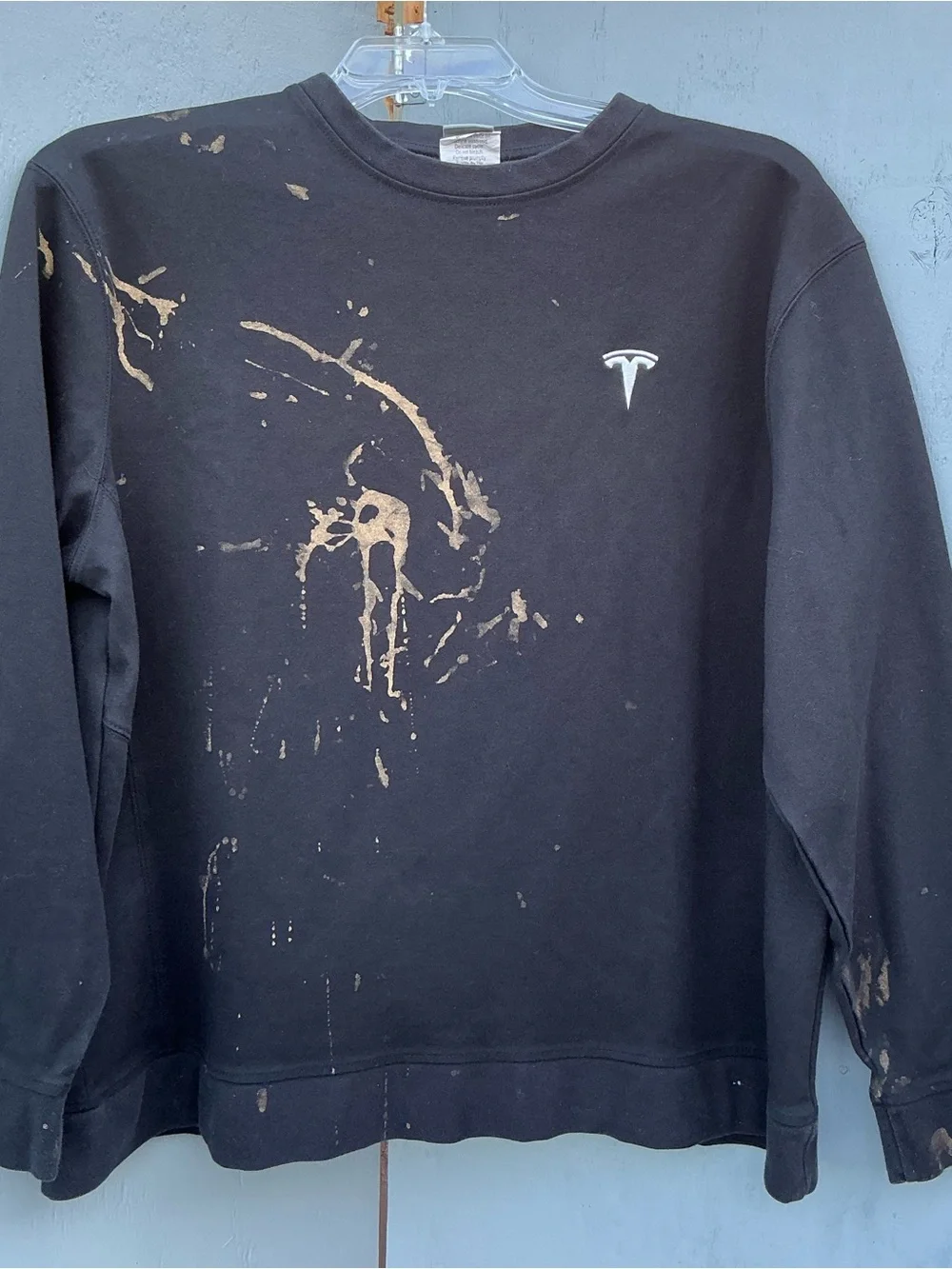 Tesla Mens Crewneck Sweater Black Distressed Size Extra Large